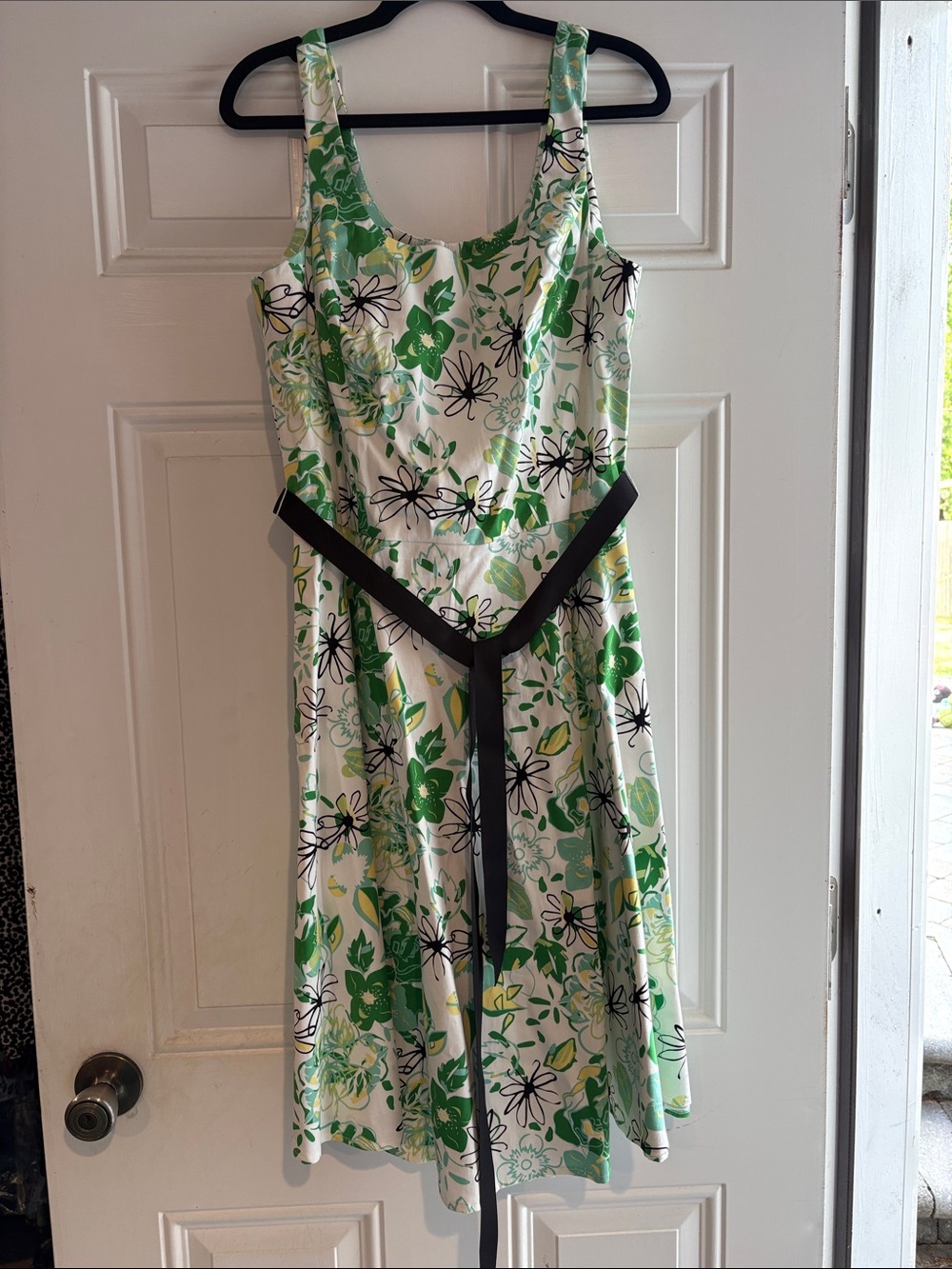 Green Floral A-Line Dress with Waist Tie